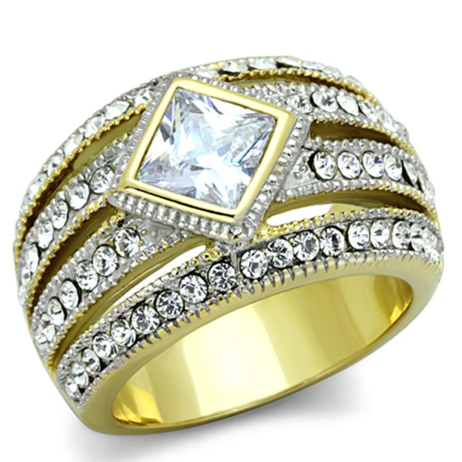 Jewellery Trestina | Dixie - Two-Tone Gold Plated Stainless Steel Ring With Cubic Zirconia