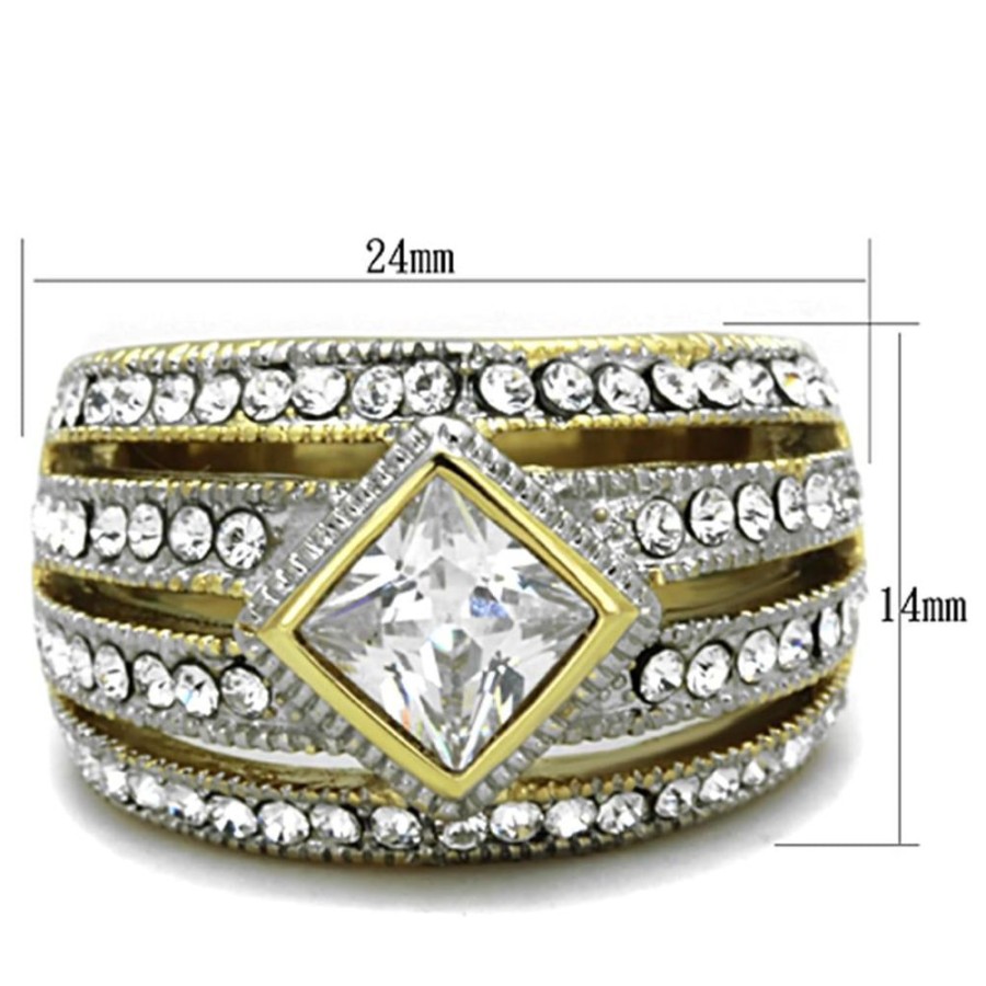 Jewellery Trestina | Dixie - Two-Tone Gold Plated Stainless Steel Ring With Cubic Zirconia