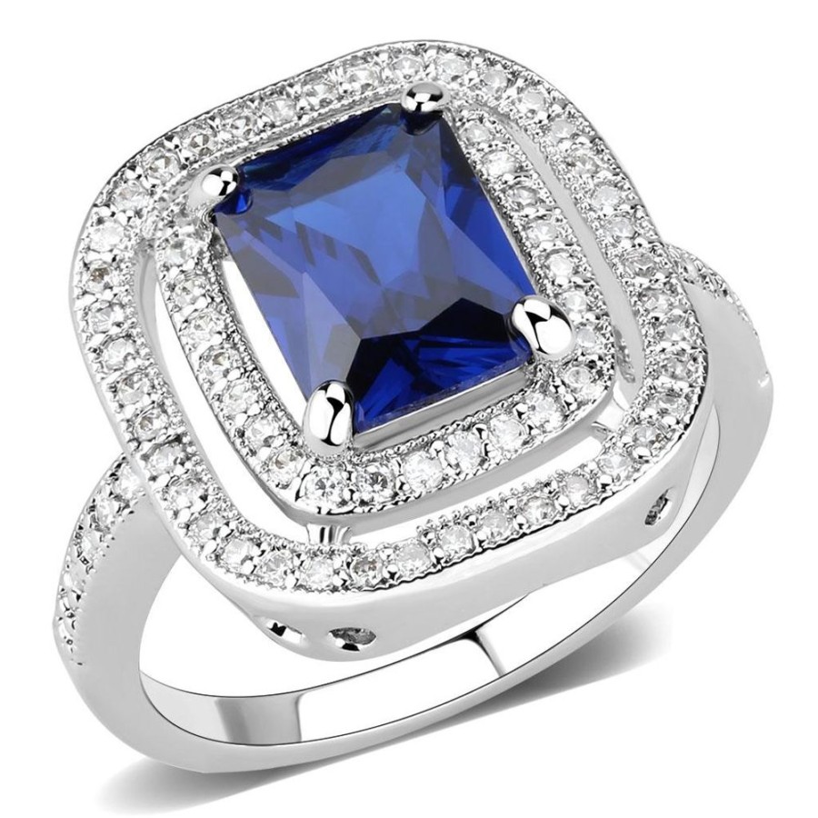 Jewellery Trestina | Dewit - Rhodium Brass Ring With Synthetic Spinel In London Blue