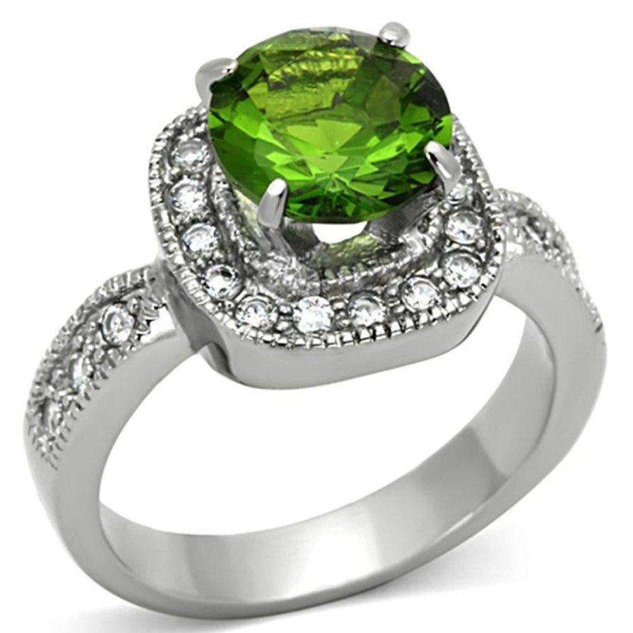 Jewellery Trestina | Dana -Stainless Steel Crystal Peridot Ring