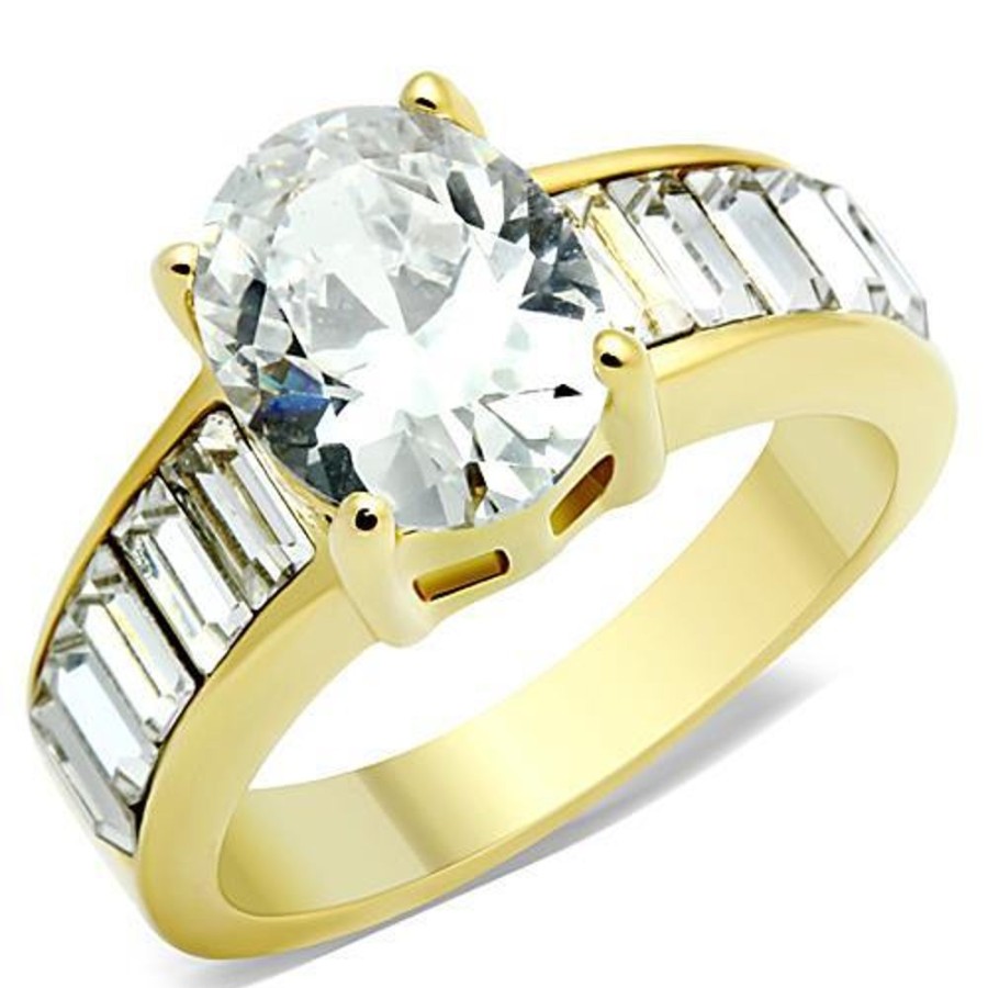 Jewellery Trestina | Delta - Gold Plated Stainless Steel Cubic Zirconia Ring