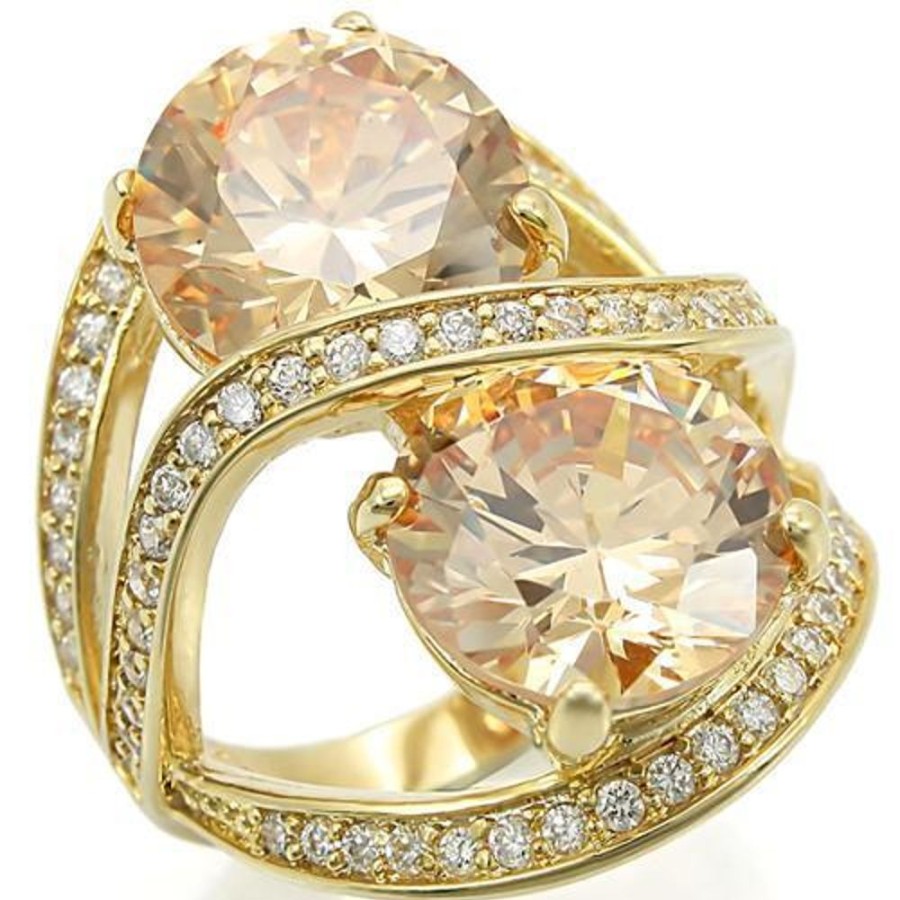 Jewellery Trestina | Diana - Gold Plated Cubic Zirconia Ring In Champagne