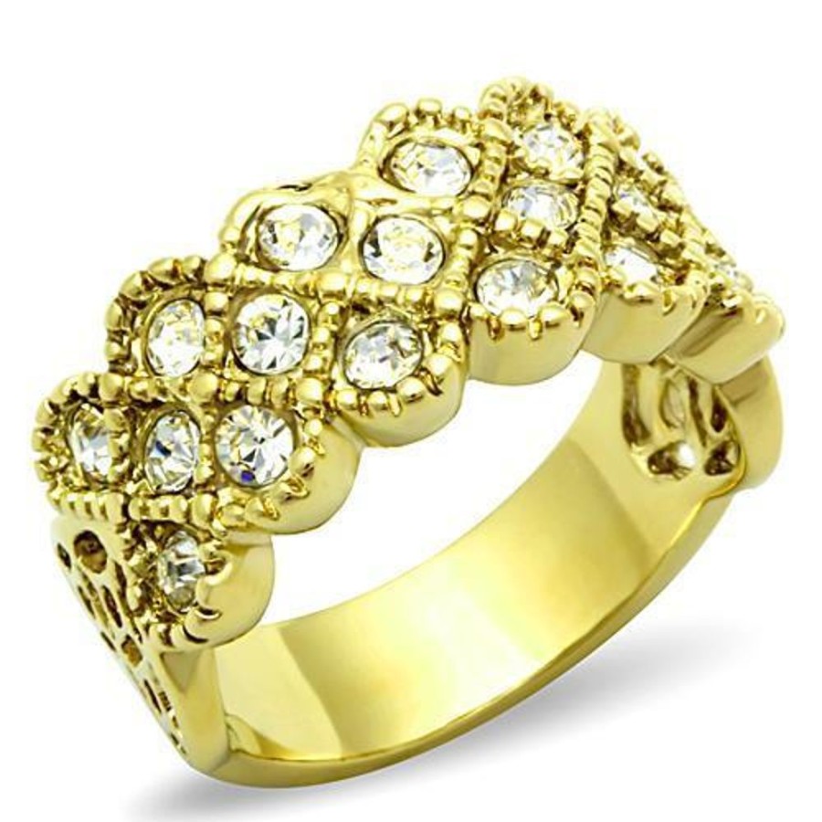 Jewellery Trestina | Desiree - Gold Plated Stainless Steel Ring With Crystal