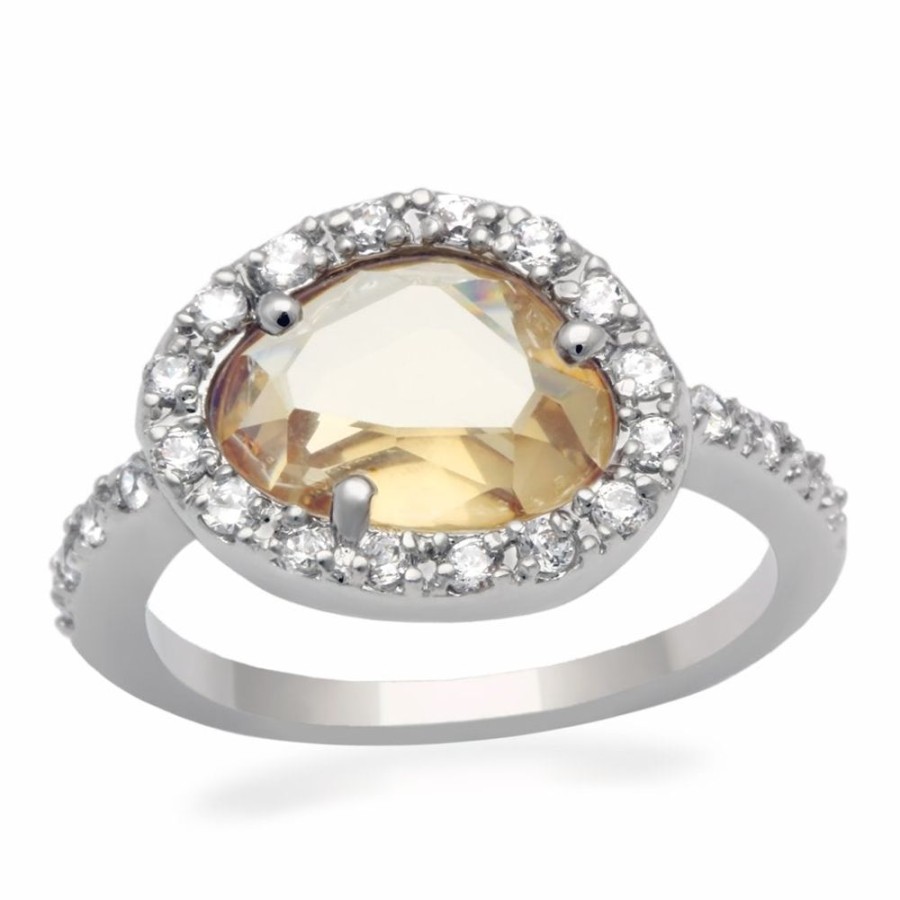 Jewellery Trestina | Dulce - Rhodium Plated Cubic Zirconia Ring In Champagne