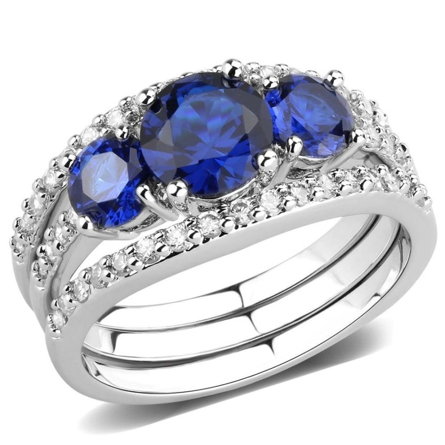 Jewellery Trestina | Delie - Rhodium Brass Ring With Synthetic Spinel In Blue