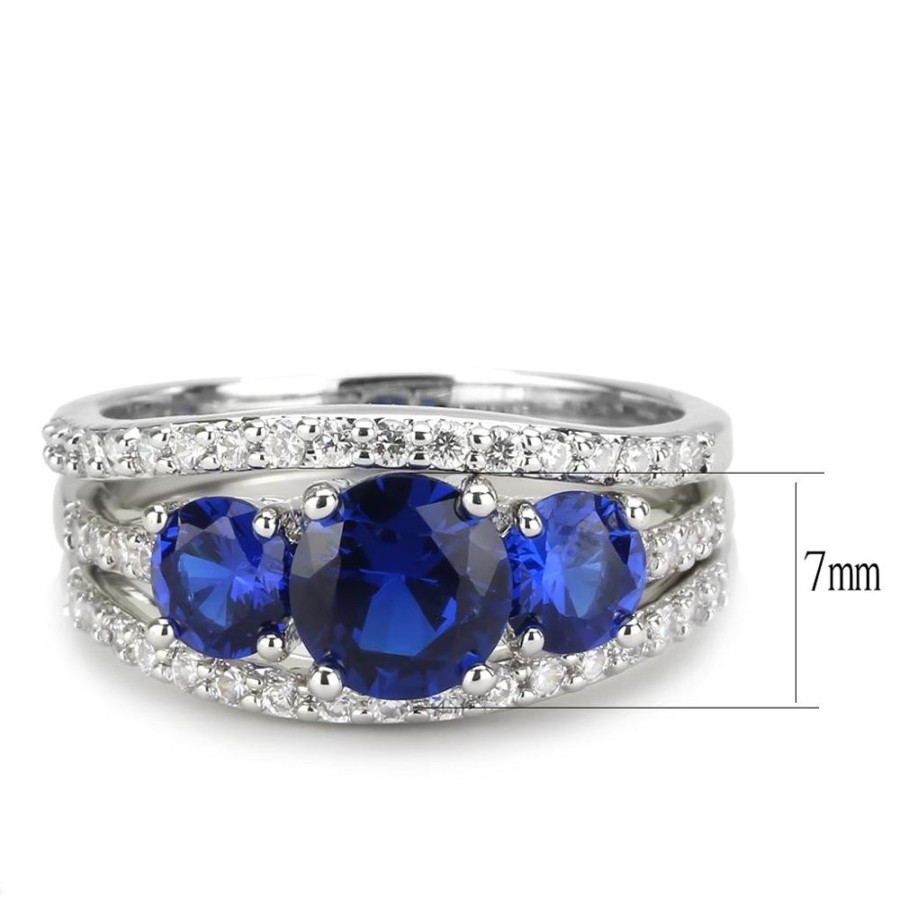 Jewellery Trestina | Delie - Rhodium Brass Ring With Synthetic Spinel In Blue