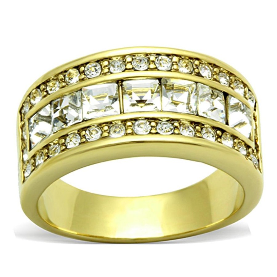 Jewellery Trestina | Dominique - Gold Stainless Steel Crystal Ring