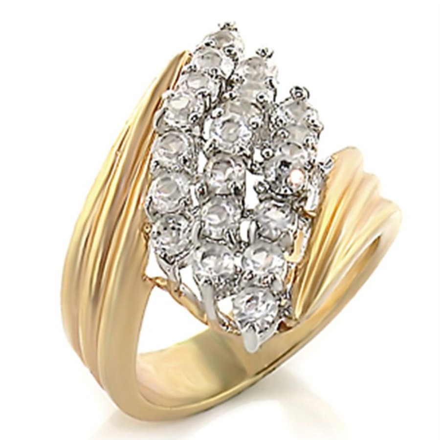 Jewellery Trestina | Denim - Gold & Rhodium Plated Brass Ring With Clear Cubic Zirconia