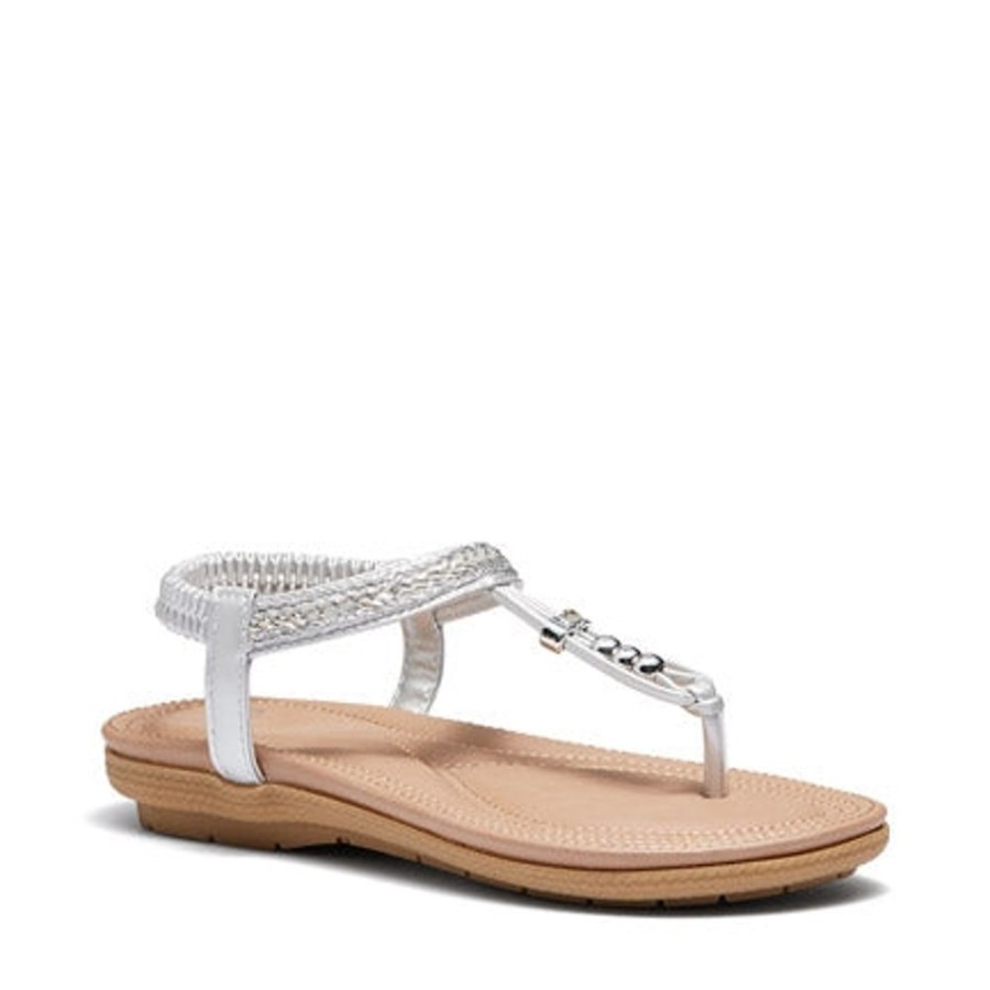 Novo Shoes Novo Strappy Sandals | Novo Women'S Strong Strappy - Flat Silver