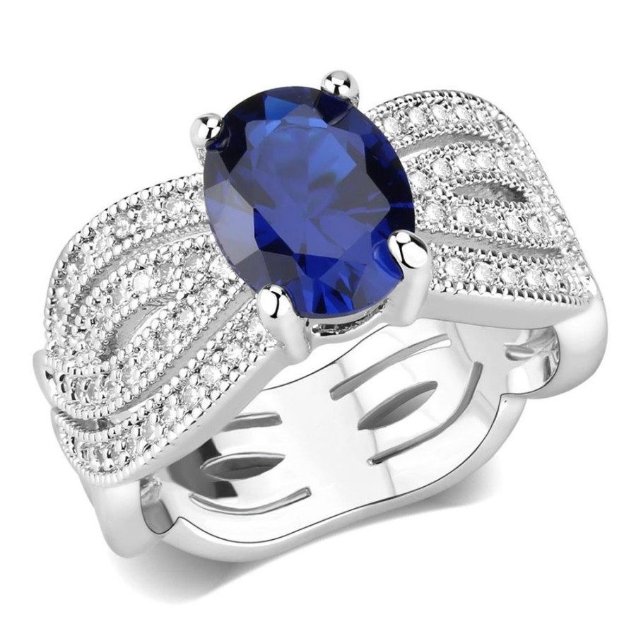 Jewellery Trestina | Denise - Rhodium Brass Ring With Synthetic Spinel In London Blue