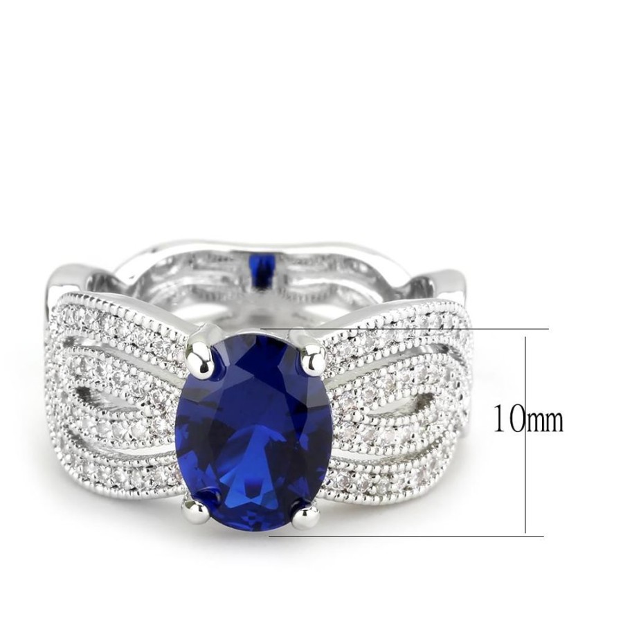 Jewellery Trestina | Denise - Rhodium Brass Ring With Synthetic Spinel In London Blue