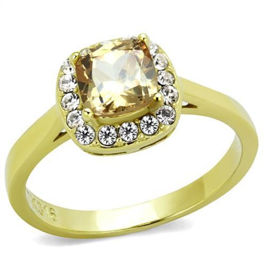 Jewellery Trestina | Daryl - Gold Plated Stainless Steel Cubic Zirconia Ring In Champagne