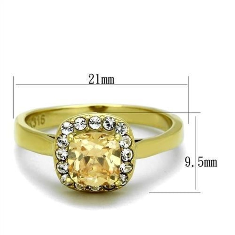 Jewellery Trestina | Daryl - Gold Plated Stainless Steel Cubic Zirconia Ring In Champagne