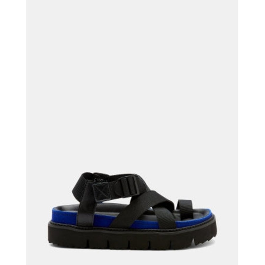 Novo Shoes Novo Strappy Sandals | Novo Women'S Quaid Strappy - Flat Black/Blue